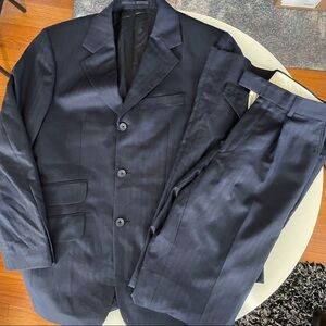 T.M. Lewin Navy Herringbone Wool Suit Navy 2 Piece 36R Waist 30 New